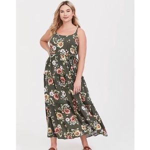 Torrid Olive Green Floral Challis Maxi Dress